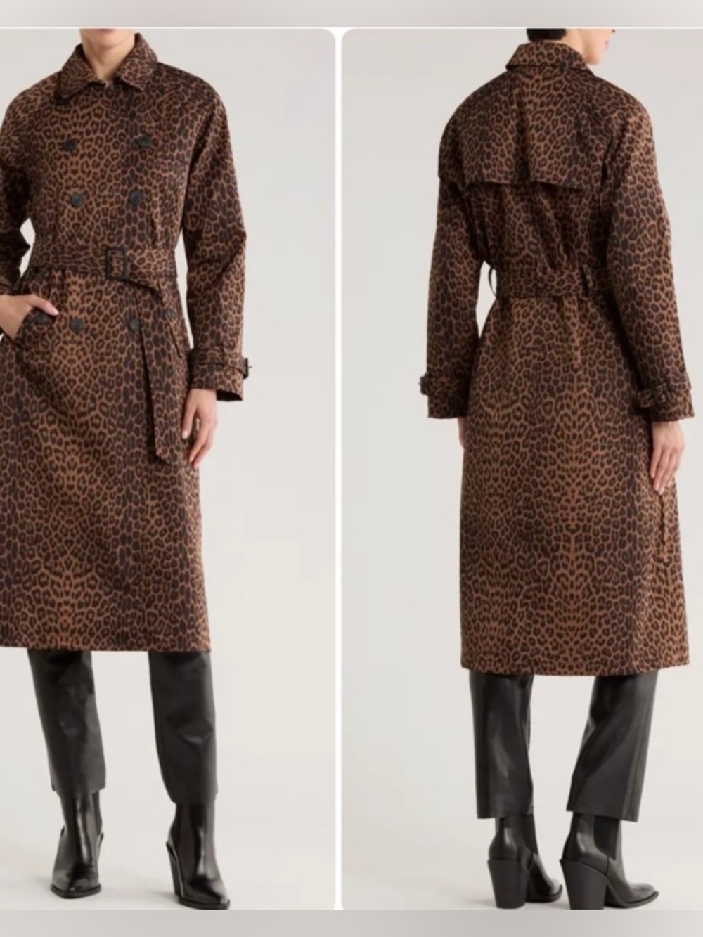 NWT Rebecca Minkoff Leopard Print Belted Tench Coat - Brown & Black. Size Small. - Picture 2 of 8